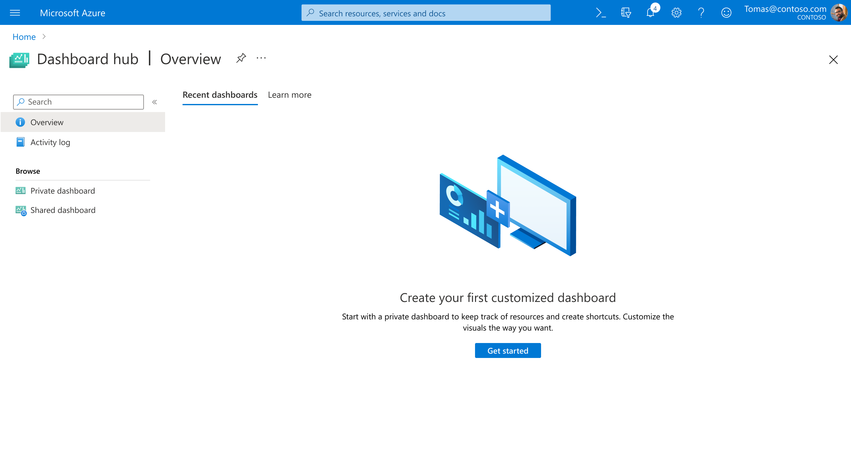First-time user dashboard experience