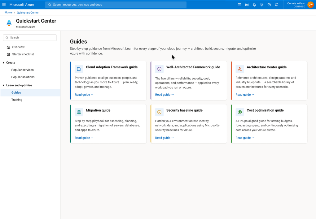 Learning guides migrated from Microsoft Learn directly into Azure Quickstart Center