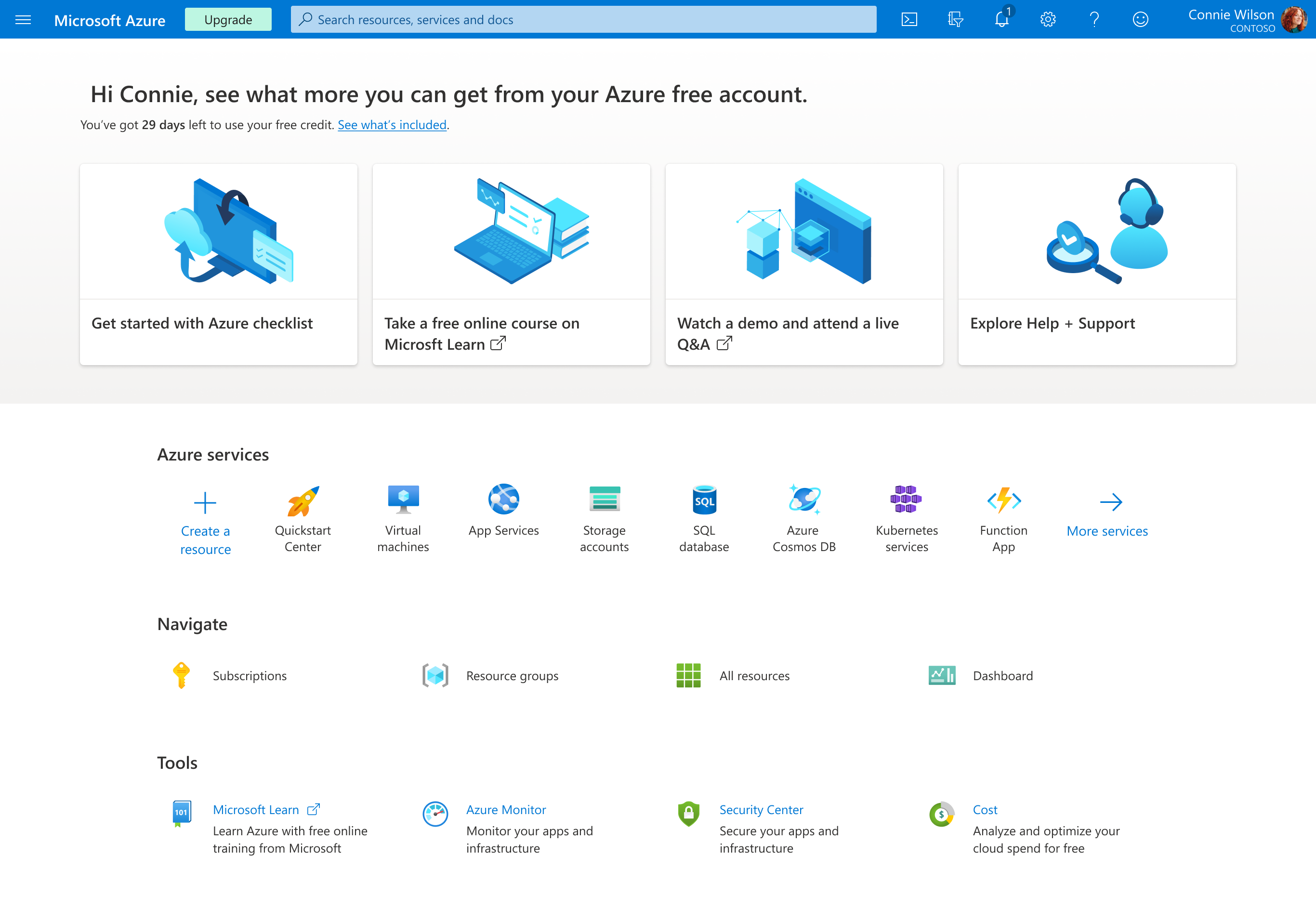 Trial landing page with Azure Quickstart Center entry point